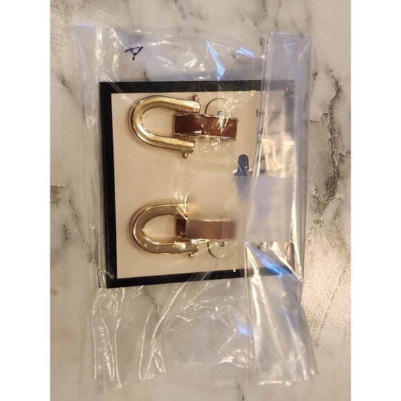 Gold-Tone & Brown Napier Faux Leather Hoop Earrings - Picture 2 of 5